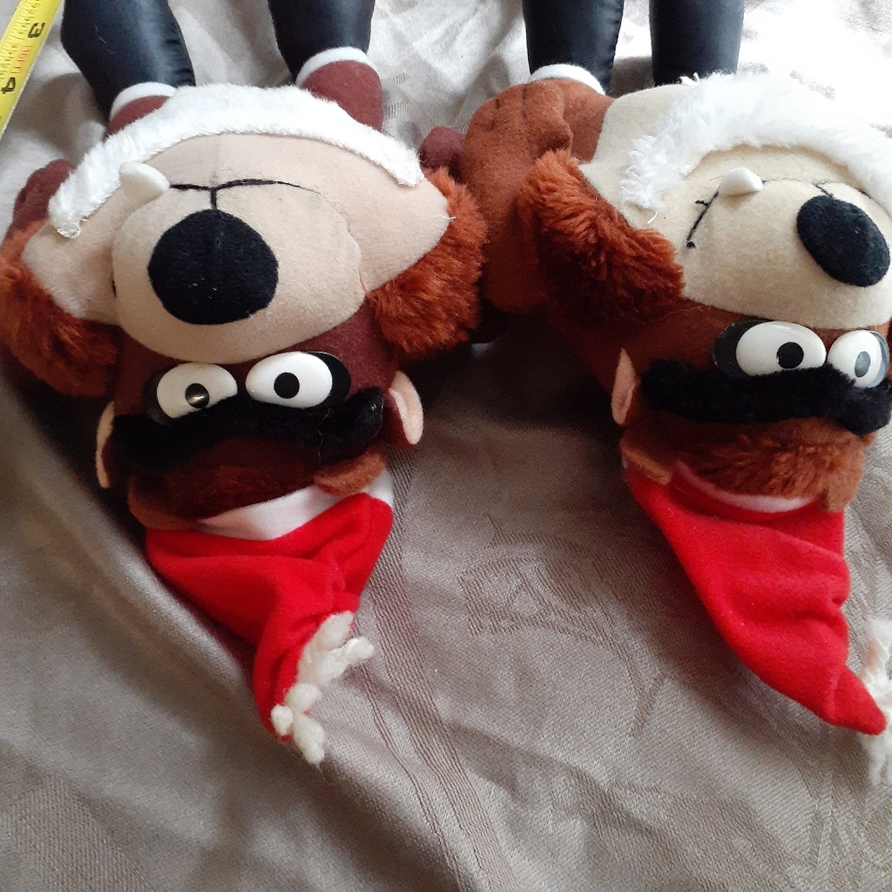 Two {2} Vintage Collectible Tasmanian 9" Devil Christmas Stuffed Toys 1992